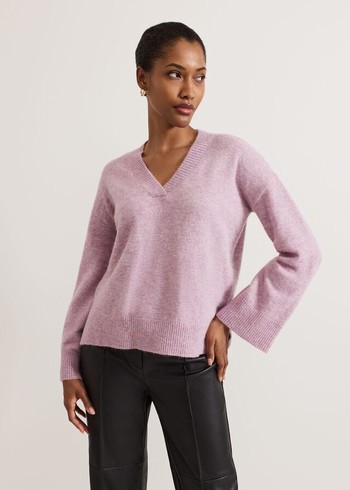 Phase Eight Olivia V Neck Alpaca Knitwear Pink USA | 2301847-BW